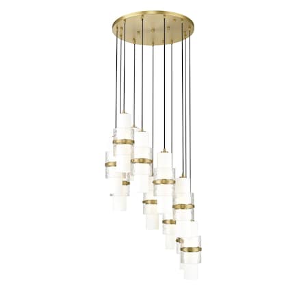 Z-Lite Cayden Chandelier, 11-Light, 24 In.W x 16.75 In.H, Modern Gold/Clear + Etched Opal 1946P-11R-MGLD